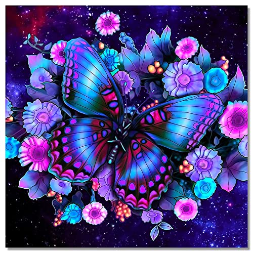 Bougimal 5D Diamond Painting Schmetterling und Blume, komplettes 5D-Diamantgemälde für Erwachsene, Heimdekoration, 40 x 40 cm von Bougimal