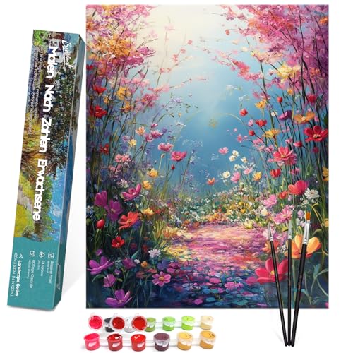 Bougimal Malen Nach Zahlen Erwachsene Landschaft Ohen Rahmen inklusive Pinsel und Acrylfarben - 40 x 50 cm, Blumen 2 von Bougimal