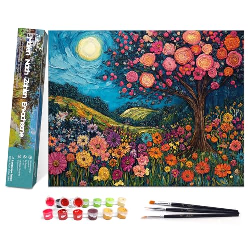 Bougimal Malen Nach Zahlen Erwachsene Landschaft Ohen Rahmen inklusive Pinsel und Acrylfarben - 40 x 50 cm, Blumenbaum 4 von Bougimal