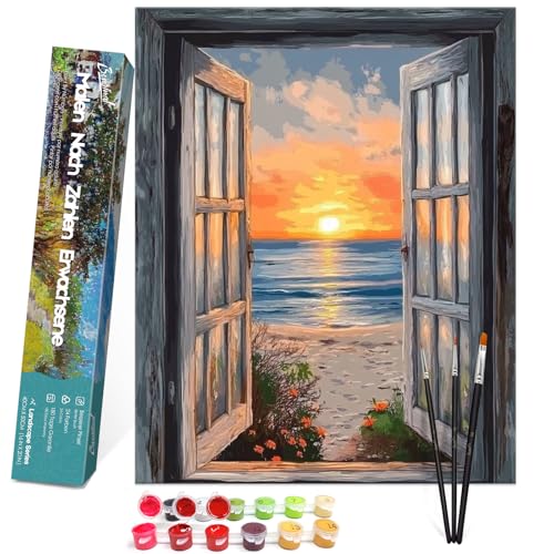 Bougimal Malen Nach Zahlen Erwachsene Landschaft Ohen Rahmen inklusive Pinsel und Acrylfarben - 40 x 50 cm, Sonnenuntergang 01 von Bougimal