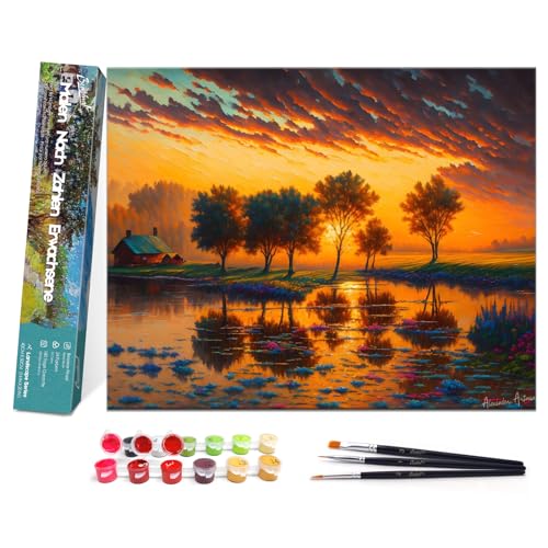 Bougimal Malen Nach Zahlen Erwachsene Landschaft Ohen Rahmen inklusive Pinsel und Acrylfarben - 40 x 50 cm, Sonnenuntergang von Bougimal