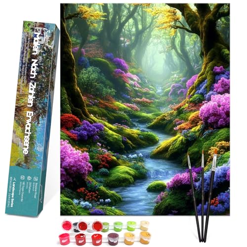 Bougimal Malen Nach Zahlen Erwachsene Landschaft Ohen Rahmen inklusive Pinsel und Acrylfarben - 40 x 50 cm, Wald von Bougimal