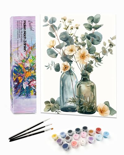 Bougimal Malen Nach Zahlen Erwachsene Landschaft Ohne Rahmen inklusive Pinsel und Acrylfarben - 28 x 35 cm, Bunte Blumen 1 von Bougimal