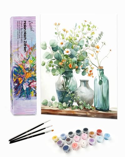 Bougimal Malen Nach Zahlen Erwachsene Landschaft Ohne Rahmen inklusive Pinsel und Acrylfarben - 28 x 35 cm, Bunte Blumen 2 von Bougimal