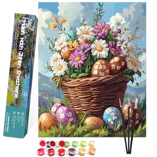 Bougimal Malen Nach Zahlen Erwachsene Ostern Landschaft Ohen Rahmen inklusive Pinsel und Acrylfarben - 40 x 50 cm, Osterei 2 von Bougimal