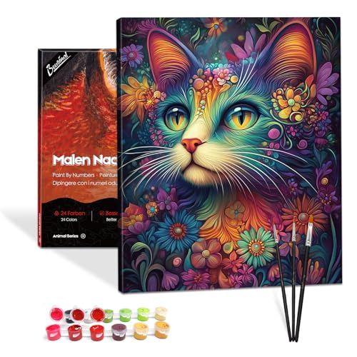 Bougimal Malen Nach Zahlen Erwachsene Tier Mit Rahmen inklusive Pinsel und Acrylfarben - 40 x 50 cm, Katze 1 Bougimal Malen Nach Zahlen Erwachsene Tier Mit Rahmen inklusive Pinsel und Acrylfarben - 40 x 50 cm, Katze 1 von Bougimal