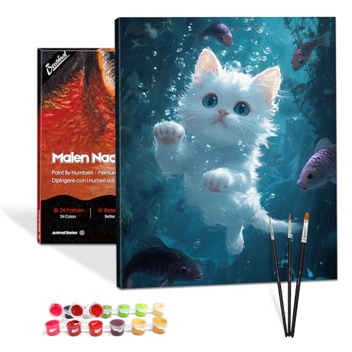 Bougimal Malen Nach Zahlen Erwachsene Tier Mit Rahmen inklusive Pinsel und Acrylfarben - 40 x 50 cm, Weiße Katze 2 Bougimal Malen Nach Zahlen Erwachsene Tier Mit Rahmen inklusive Pinsel und Acrylfarben - 40 x 50 cm, Weiße Katze 2 von Bougimal