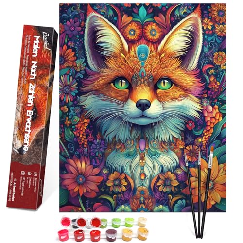 Bougimal Malen Nach Zahlen Erwachsene Tier Ohen Rahmen inklusive Pinsel und Acrylfarben - 40 x 50 cm, Fuchs von Bougimal