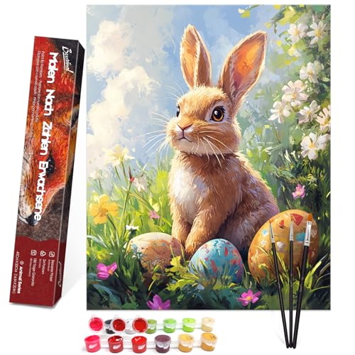 Bougimal Malen Nach Zahlen Erwachsene Ostern Tier Ohen Rahmen inklusive Pinsel und Acrylfarben - 40 x 50 cm, Kaninchen 1 von Bougimal