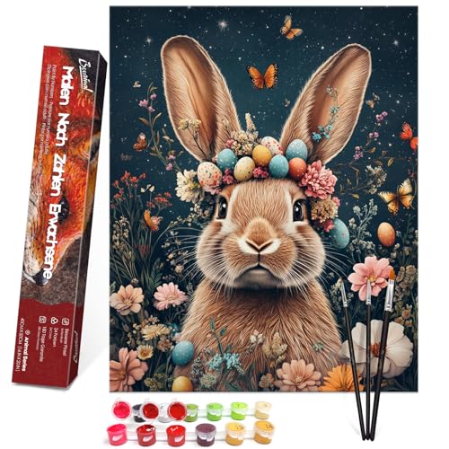 Bougimal Malen Nach Zahlen Erwachsene Ostern Tier Ohen Rahmen inklusive Pinsel und Acrylfarben - 40 x 50 cm, Kaninchen 2 von Bougimal