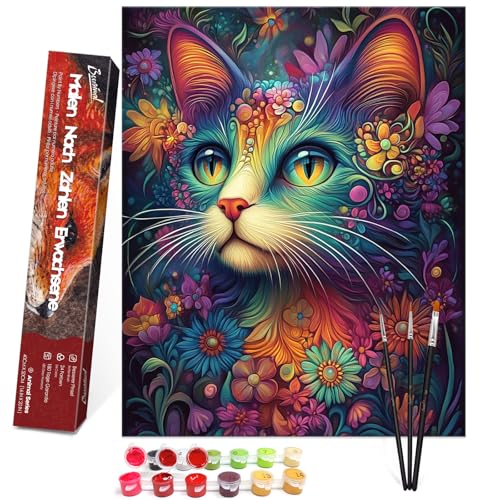 Bougimal Malen Nach Zahlen Erwachsene Tier Ohen Rahmen inklusive Pinsel und Acrylfarben - 40 x 50 cm, Katze 1 von Bougimal