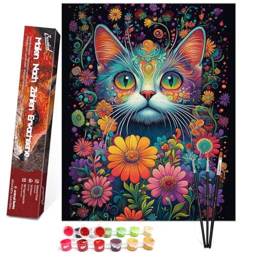 Bougimal Malen Nach Zahlen Erwachsene Tier Ohen Rahmen inklusive Pinsel und Acrylfarben - 40 x 50 cm, Katze 2 von Bougimal