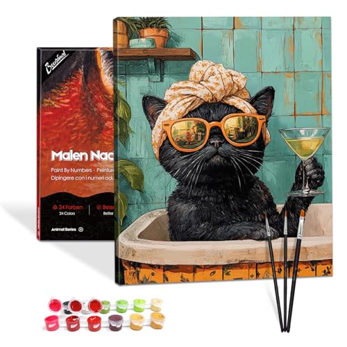Bougimal Malen Nach Zahlen Erwachsene Tiere Mit Rahmen inklusive Pinsel und Acrylfarben - 40 x 50 cm, Badende Katze Bougimal Malen Nach Zahlen Erwachsene Tiere Mit Rahmen inklusive Pinsel und Acrylfarben - 40 x 50 cm, Badende Katze von Bougimal
