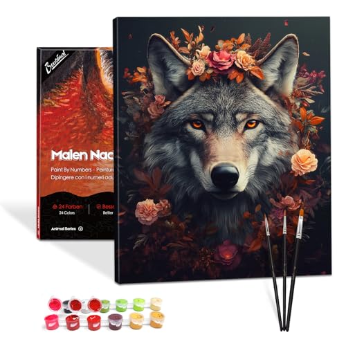 Bougimal Malen Nach Zahlen Erwachsene Tiere Mit Rahmen inklusive Pinsel und Acrylfarben - 40 x 50 cm, Wolf 2 Bougimal Malen Nach Zahlen Erwachsene Tiere Mit Rahmen inklusive Pinsel und Acrylfarben - 40 x 50 cm, Wolf 2 von Bougimal