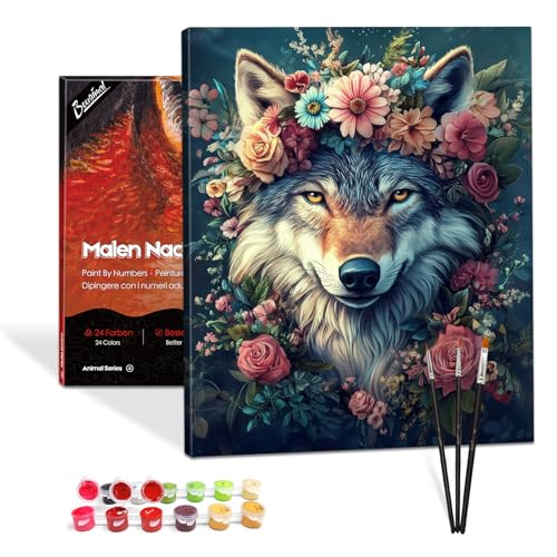 Bougimal Malen Nach Zahlen Erwachsene Tiere Mit Rahmen inklusive Pinsel und Acrylfarben - 40 x 50 cm, Wolf 3 Bougimal Malen Nach Zahlen Erwachsene Tiere Mit Rahmen inklusive Pinsel und Acrylfarben - 40 x 50 cm, Wolf 3 von Bougimal