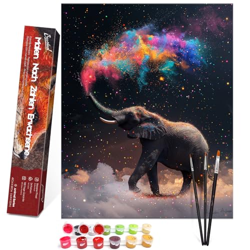 Bougimal Malen Nach Zahlen Erwachsene Tiere Ohen Rahmen inklusive Pinsel und Acrylfarben - 40 x 50 cm, Elefant 1 von Bougimal