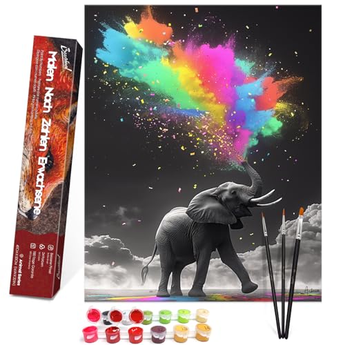 Bougimal Malen Nach Zahlen Erwachsene Tiere Ohen Rahmen inklusive Pinsel und Acrylfarben - 40 x 50 cm, Elefant 3 von Bougimal