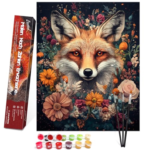 Bougimal Malen Nach Zahlen Erwachsene Tiere Ohen Rahmen inklusive Pinsel und Acrylfarben - 40 x 50 cm, Fuchs von Bougimal