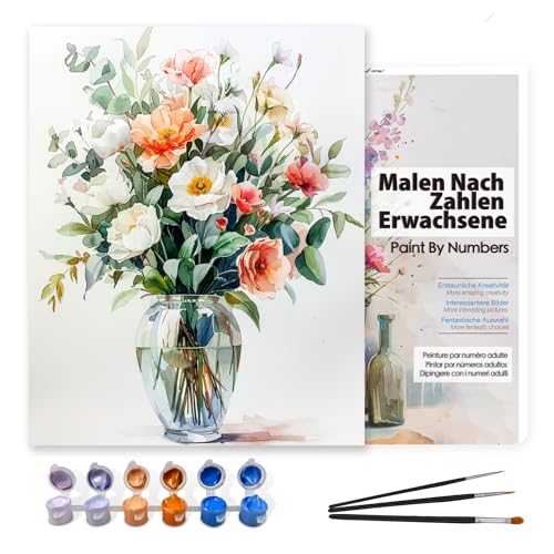 Bougimal Malen nach Zahlen Erwachsene, DIY Handgemalt Ölgemälde Kit Mit 3 Pinseln und Acrylfarbe, Als Geschenk 40X50CM, Ohne Rahmen, Flowers 6 Bougimal Malen nach Zahlen Erwachsene, DIY Handgemalt Ölgemälde Kit Mit 3 Pinseln und Acrylfarbe, Als Geschenk 40X50CM, Ohne Rahmen, Flowers 6 von Bougimal