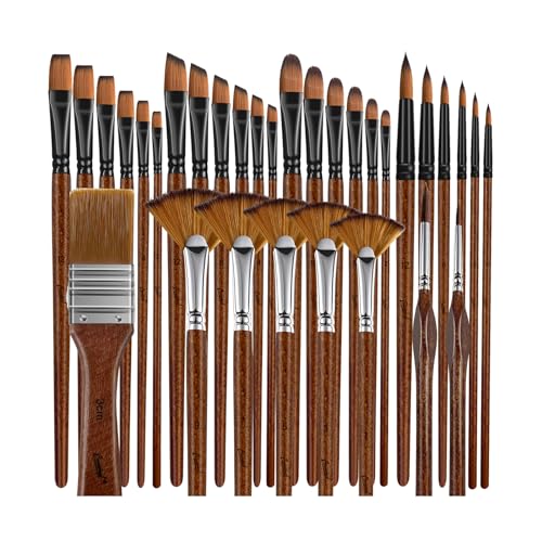 Bougimal Pinselset Acrylfarben, 32 Pinsel Set mit rund, eckig, flach, Fan, Detailing Pinsel für Aquarell/Acryl/Öl Malerei, für Künstler und Anfänger zum Malen, Teal von Bougimal