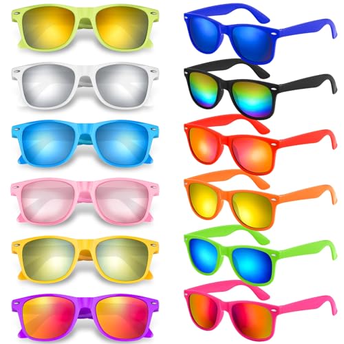 Bouiexye 24 Stücke Bunte Neon-Sonnenbrille kinder Sonnenbrillen mit bunten Gläsern in Großpackung für Damen Herren (12 Farben) von Bouiexye