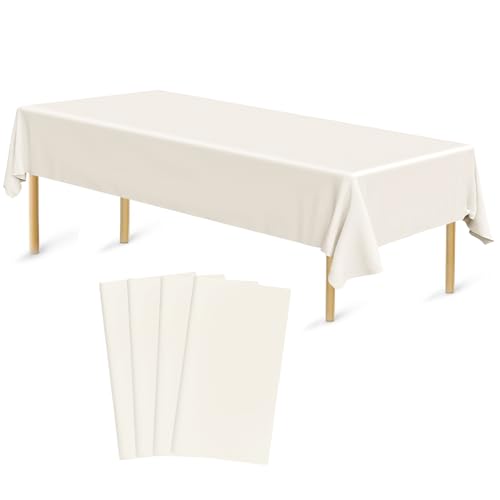 Bouiexye 4 Stück Einweg Tischdecken 137 x 274 cm Tischdecke aus Kunststoff Ivory Rechteckige Tischabdeckung Gartentischdecke für Gastronomie Party Hochzeiten Grillen Picknick von Bouiexye