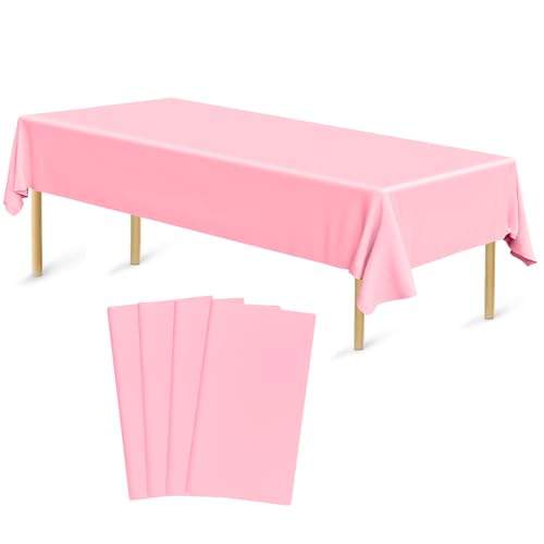 Bouiexye 4 Stück Einweg Tischdecken 137 x 274 cm Tischdecke aus Kunststoff Rosa Rechteckige Tischabdeckung Gartentischdecke für Gastronomie Party Hochzeiten Grillen Picknick von Bouiexye