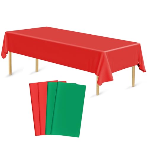 Bouiexye 4 Stück Einweg Tischdecken 137 x 274 cm Tischdecke aus Kunststoff Rot Dunkelgrün Rechteckige Tischabdeckung Gartentischdecke für Gastronomie Party Hochzeiten Grillen Picknick von Bouiexye