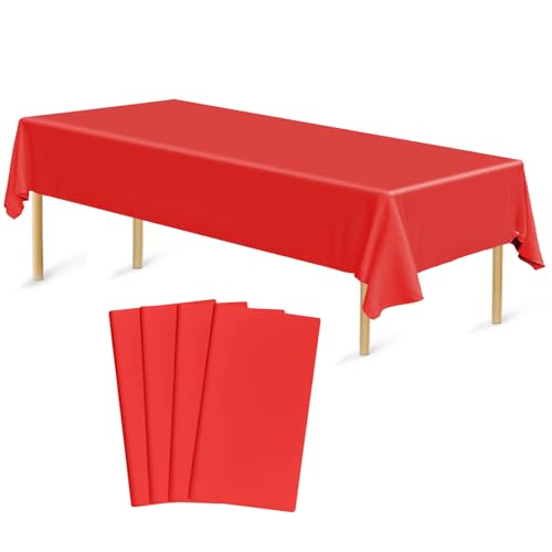 Bouiexye 4 Stück Einweg Tischdecken 137 x 274 cm Tischdecke aus Kunststoff Rot Rechteckige Tischabdeckung Gartentischdecke für Gastronomie Party Hochzeiten Grillen Picknick von Bouiexye