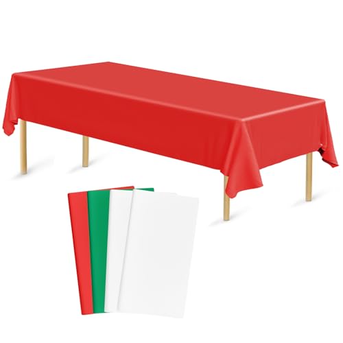 Bouiexye 4 Stück Einweg Tischdecken 137 x 274 cm Tischdecke aus Kunststoff Weiß Rot Dunkelgrün Rechteckige Tischabdeckung Gartentischdecke für Gastronomie Party Hochzeiten Grillen Picknick von Bouiexye