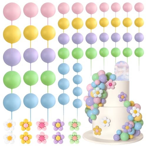 Bouiexye 61 Stück Cake Topper Tortendeko Kugeln Torten Deko Schaumkugel Deko Torten Geeignet für Geburtstagsfeier Hochzeit Regenbogen Babyparty（Blau Gold Weiß Serie） von Bouiexye