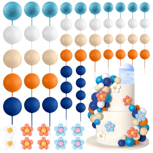 Bouiexye 61 Stück Cake Topper Tortendeko Kugeln Torten Deko Schaumkugel Deko Torten Geeignet für Geburtstagsfeier Hochzeit Regenbogen Babyparty（Blauorange） von Bouiexye