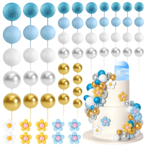 Bouiexye 61 Stück Cake Topper Tortendeko Kugeln Torten Deko Schaumkugel Deko Torten Geeignet für Geburtstagsfeier Hochzeit Regenbogen Babyparty（Blausilber） von Bouiexye