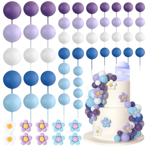 Bouiexye 61 Stück Cake Topper Tortendeko Kugeln Torten Deko Schaumkugel Deko Torten Geeignet für Geburtstagsfeier Hochzeit Regenbogen Babyparty（Blauviolett） von Bouiexye