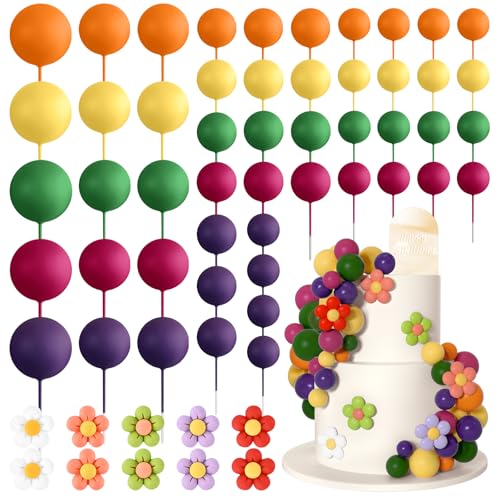 Bouiexye 61 Stück Cake Topper Tortendeko Kugeln Torten Deko Schaumkugel Deko Torten Geeignet für Geburtstagsfeier Hochzeit Regenbogen Babyparty（Regenbogenfarben） von Bouiexye