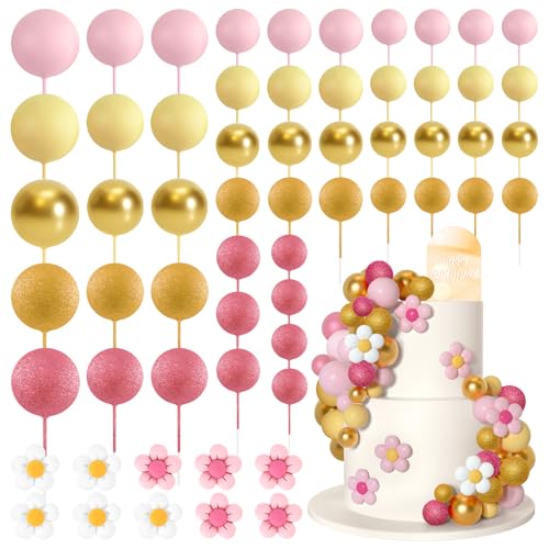 Bouiexye 61 Stück Cake Topper Tortendeko Kugeln Torten Deko Schaumkugel Deko Torten Geeignet für Geburtstagsfeier Hochzeit Regenbogen Babyparty（Rosagelb） von Bouiexye