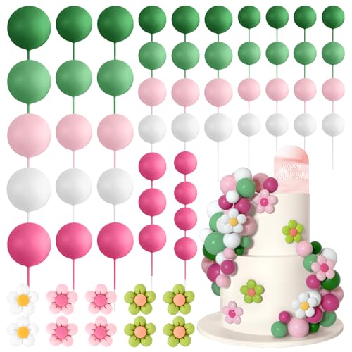 Bouiexye 61 Stück Cake Topper Tortendeko Kugeln Torten Deko Schaumkugel Deko Torten Geeignet für Geburtstagsfeier Hochzeit Regenbogen Babyparty（Rosagrün） von Bouiexye