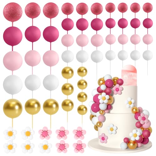 Bouiexye 61 Stück Cake Topper Tortendeko Kugeln Torten Deko Schaumkugel Deko Torten Geeignet für Geburtstagsfeier Hochzeit Regenbogen Babyparty（Roségold） von Bouiexye