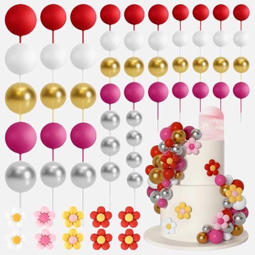 Bouiexye 61 Stück Cake Topper Tortendeko Kugeln Torten Deko Schaumkugel Deko Torten Geeignet für Geburtstagsfeier Hochzeit Regenbogen Babyparty（Rotgold） von Bouiexye