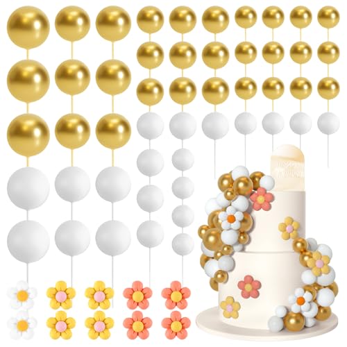 Bouiexye 61 Stück Cake Topper Tortendeko Kugeln Torten Deko Schaumkugel Deko Torten Geeignet für Geburtstagsfeier Hochzeit Regenbogen Babyparty（Weißgold） von Bouiexye