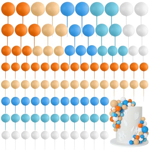 Bouiexye 75 Stück Cake Topper Decoration Tortendeko Kugeln Deko Torte Kuchendeko für Geburtstag Party Babyparty Kuchendekoration Hochzeit（Orange, Gelb, Blau, Weiß） von Bouiexye