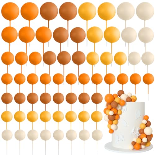 Bouiexye 75 Stück Cake Topper Decoration Tortendeko Kugeln Deko Torte Kuchendeko für Geburtstag Party Babyparty Kuchendekoration Hochzeit（Orange Khaki Serie） von Bouiexye