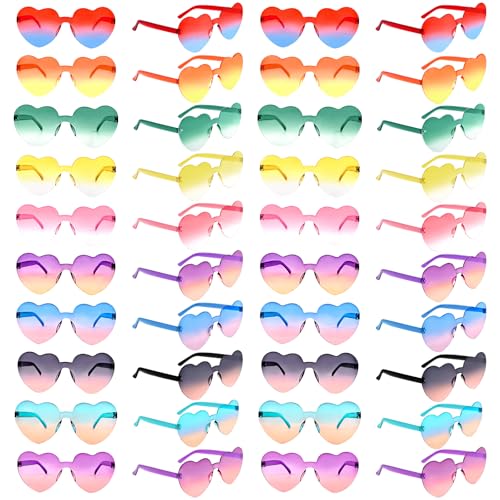 Bouiexye Heart Sunglasses Rimless Heart Shaped Glasses Birthday Bachelorette Party Favor Sunglasses for Kids Young Adults Transparent Eyewear (10) von Bouiexye