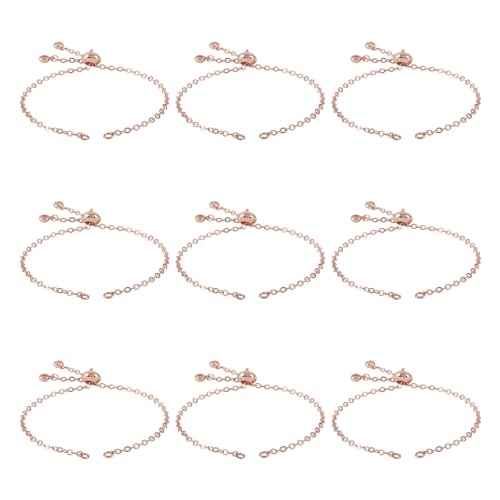 Boutgiem Verstellbares Schieberarmband, Messingkette mit Zirkonia-Verlängerungsenden, Verlängerungskette für DIY-Armbänder, Schmuckherstellung, halbfertige Kette, Roségold, 10 Stück von Boutigem