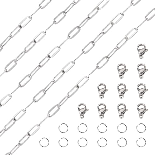 Boutigem 10 m lange Edelstahl-Büroklammer-Gliederkette, flach, oval, Schmuckkette, Rolle mit Karabinerverschlüssen, Biegering für DIY-Halsketten, Schmuckherstellung, 6,5 x 3 x 0,5 mm von Boutigem