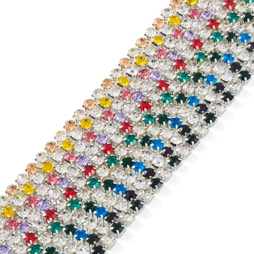 Boutigem 10 m lange Kristallglas-Strass-Ketten, silberfarben, Eisen, Strasssteine, geschlossene Kette für Schmuckherstellung, Nähen, Fransen, Hochzeitsstrauß, Dekoration von Boutigem