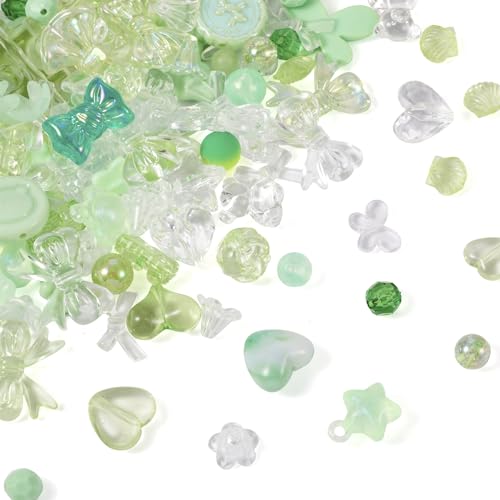 Boutigem 100 g grüne Acrylperlen Set transparente Acrylperlen für St. Patrick's Day Armband Halskette Making Kit, MACR-TA0001-49A-BG-EU, lichtgrün von Boutigem