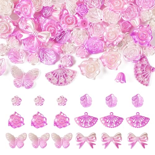 Boutigem 100 g violette Acrylperlen, niedliche Perlen, undurchsichtig, Acryl, verschiedene Perlen, Schmetterling, Rose, Schleife, Blumenform, Kunststoffperlen für Schmuckherstellung, DIY, Handwerk von Boutigem