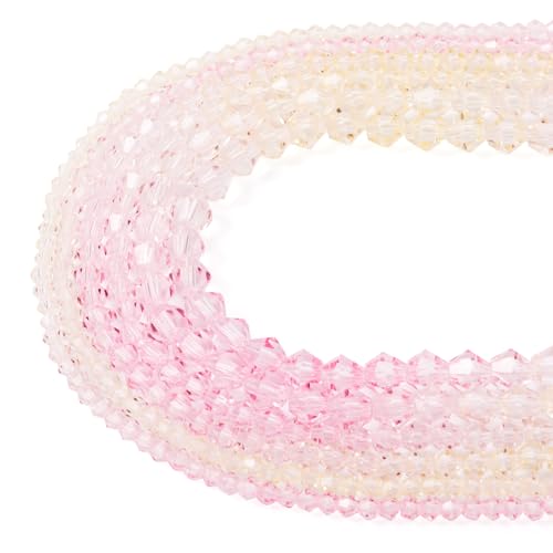 Boutigem 1100 Stück rosa Doppelkegel transparente Glasperlen Strang 3/4/6 mm facettierte Doppelkegel Kristallperlen für DIY Armband Halskette Schmuckherstellung Handwerk von Boutigem