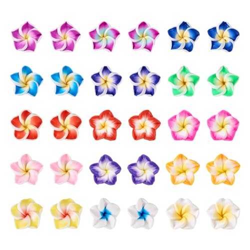 Boutigem 120 Stück Perlen in Blumenform, handgefertigte Polymer-Ton-Perlen, 3D-Plumeria-Perlen für Halsketten, Armbänder, Schmuckherstellung von Boutigem